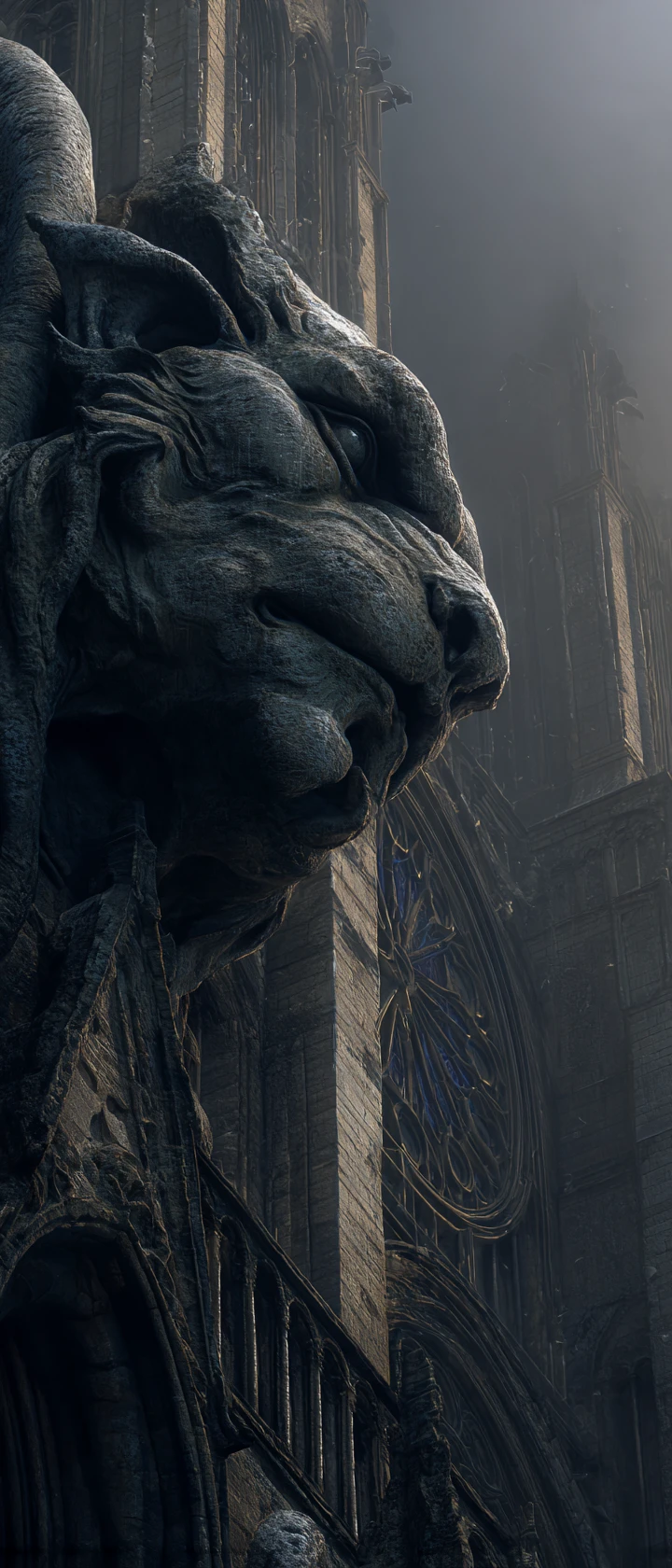 Alte Gargoyle auf bröckelnder gotischer Kathedrale bei Nacht