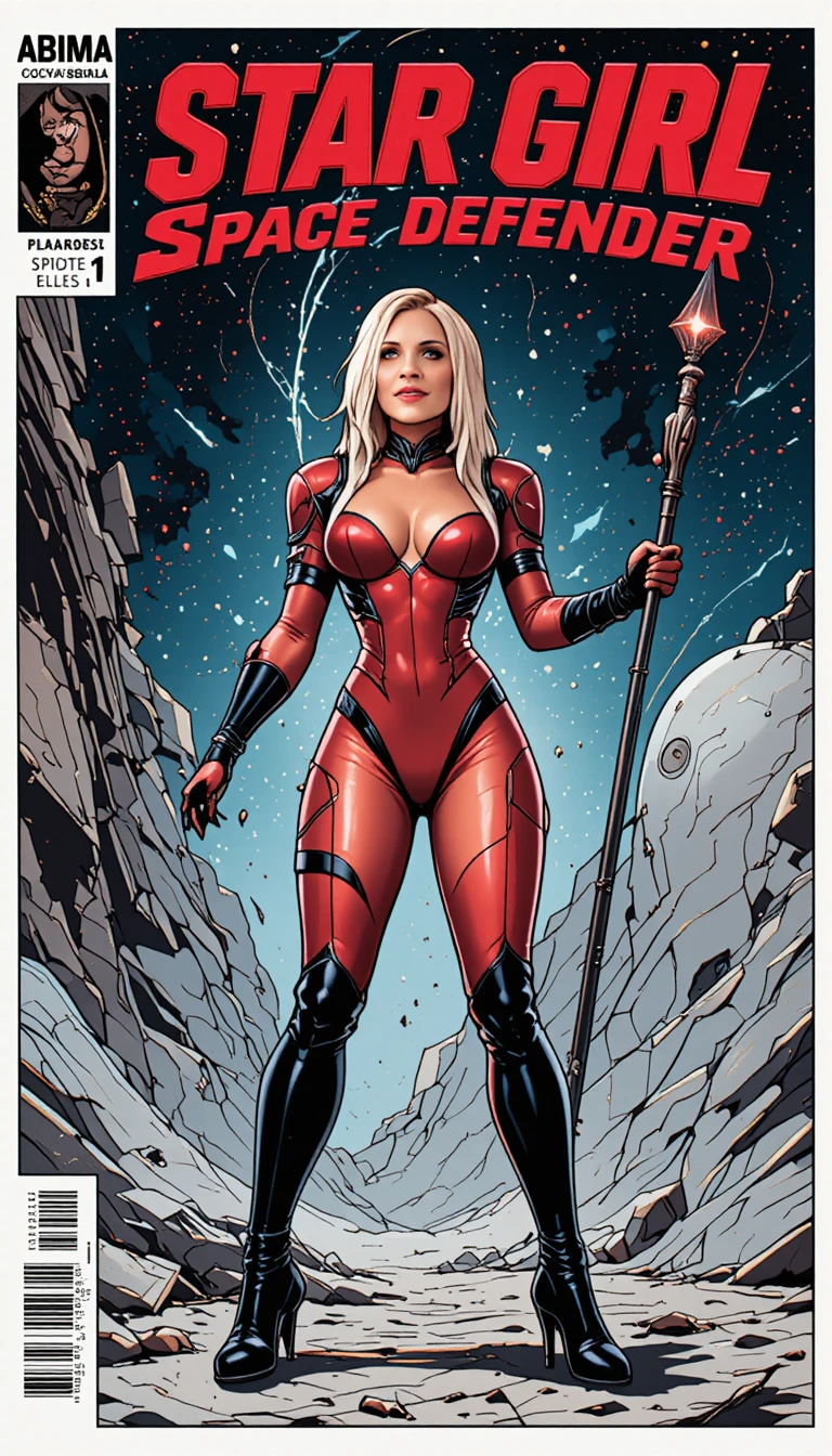 Blonde space heroine in armor on a crashed spaceship