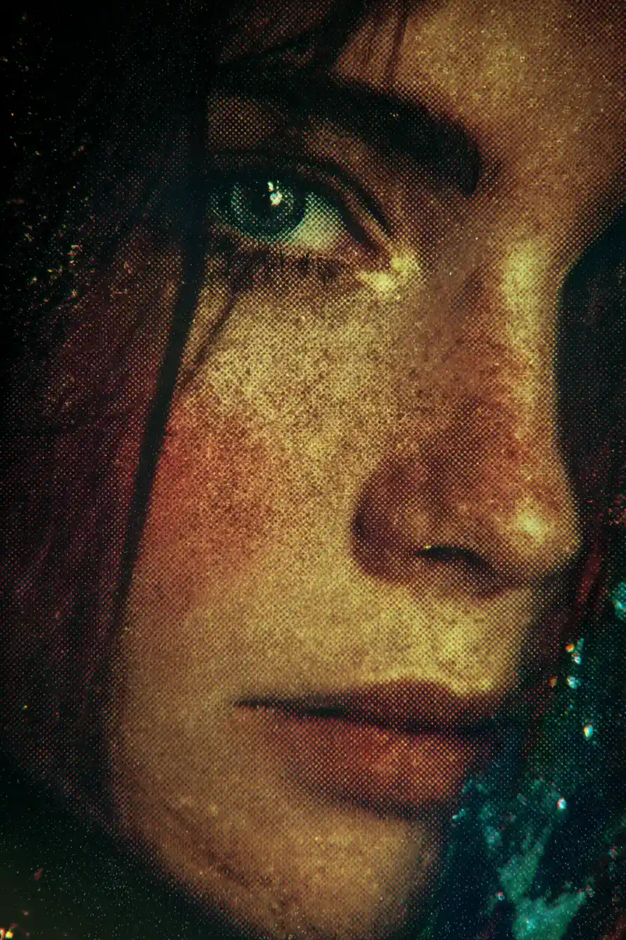 Immaginario surreale da sogno lucido in texture puntinata vintage e atmosferica
