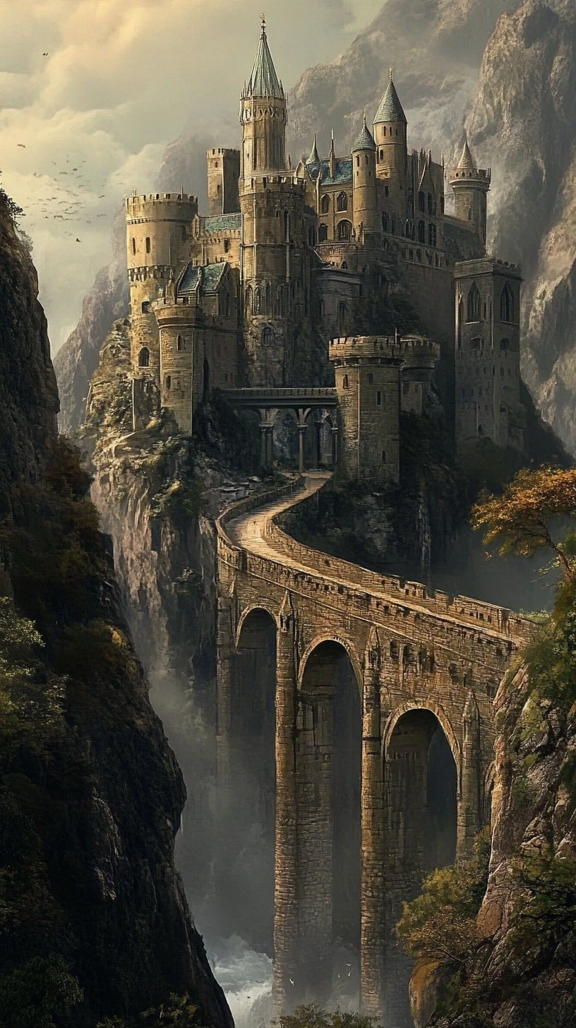 Castelo gótico de fantasia no topo de uma montanha rochosa
