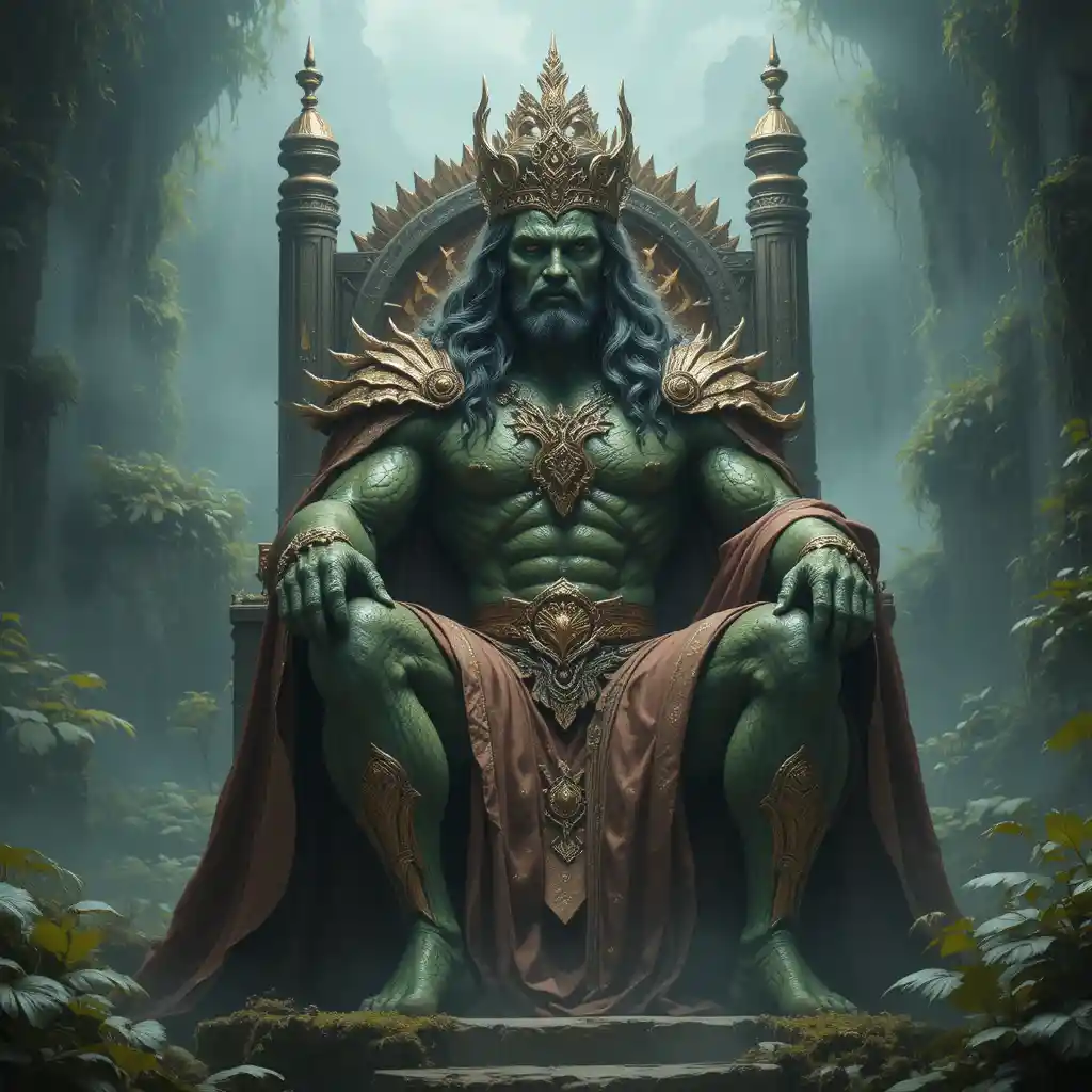 Majestic Green Dragon King On A Rocky Throne