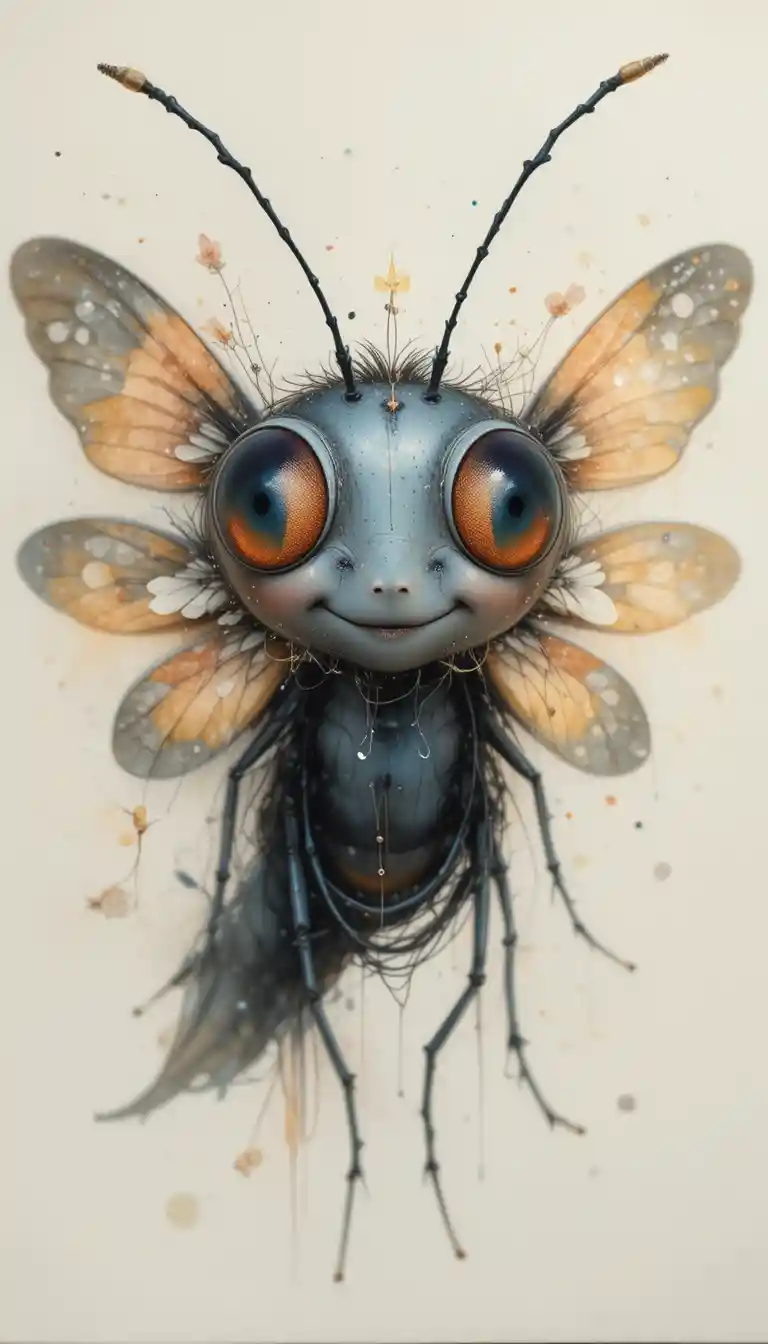 Serene Watercolor Firefly With Glowing Eyes On Soft Background