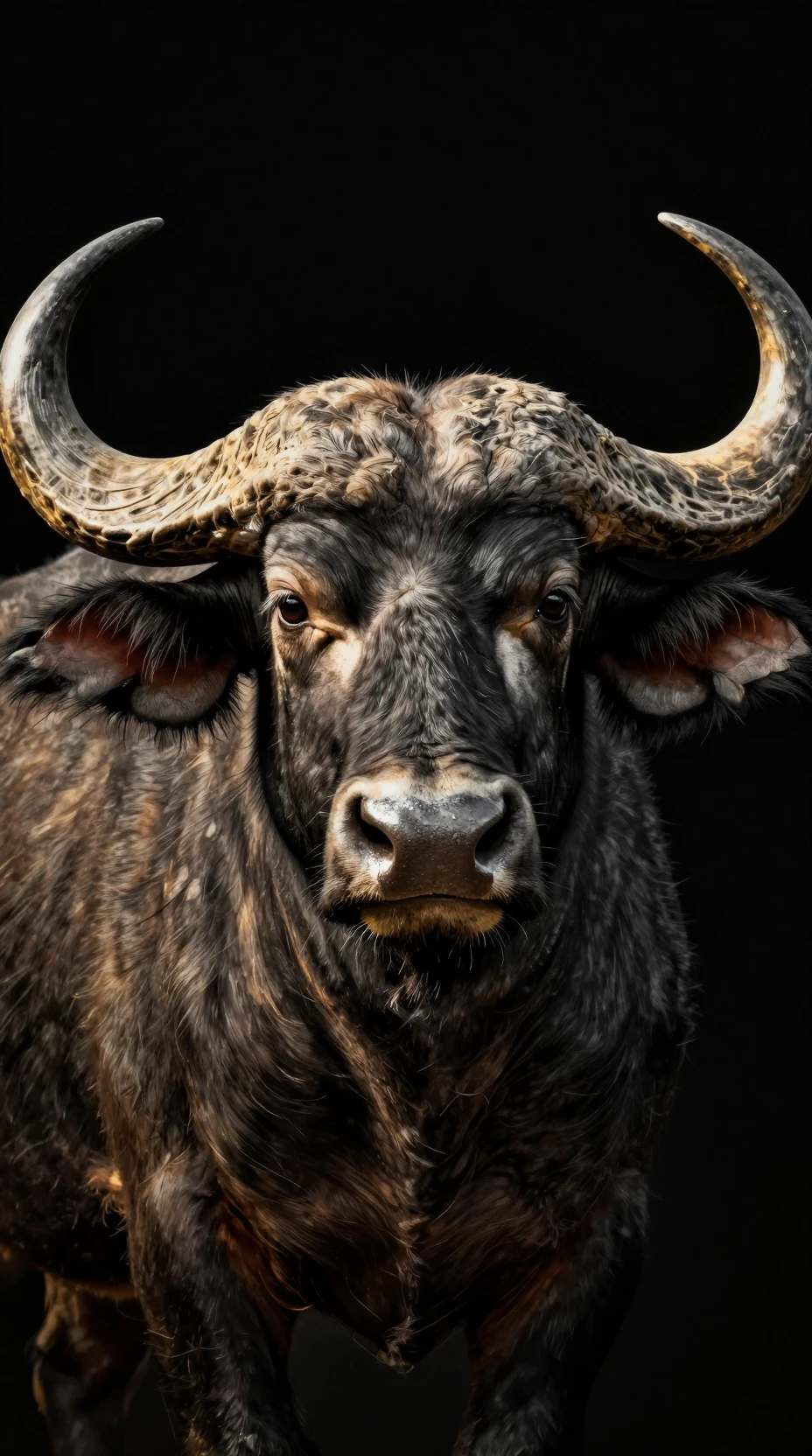 Maestoso ritratto ravvicinato di un possente bufalo