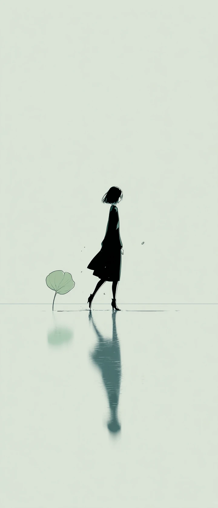 Minimal line figure walking into an endless white horizon