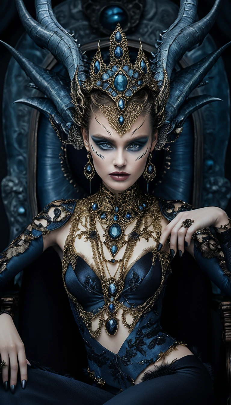 Rainha demoníaca de fantasia em trono barroco ornamentado – retrato
