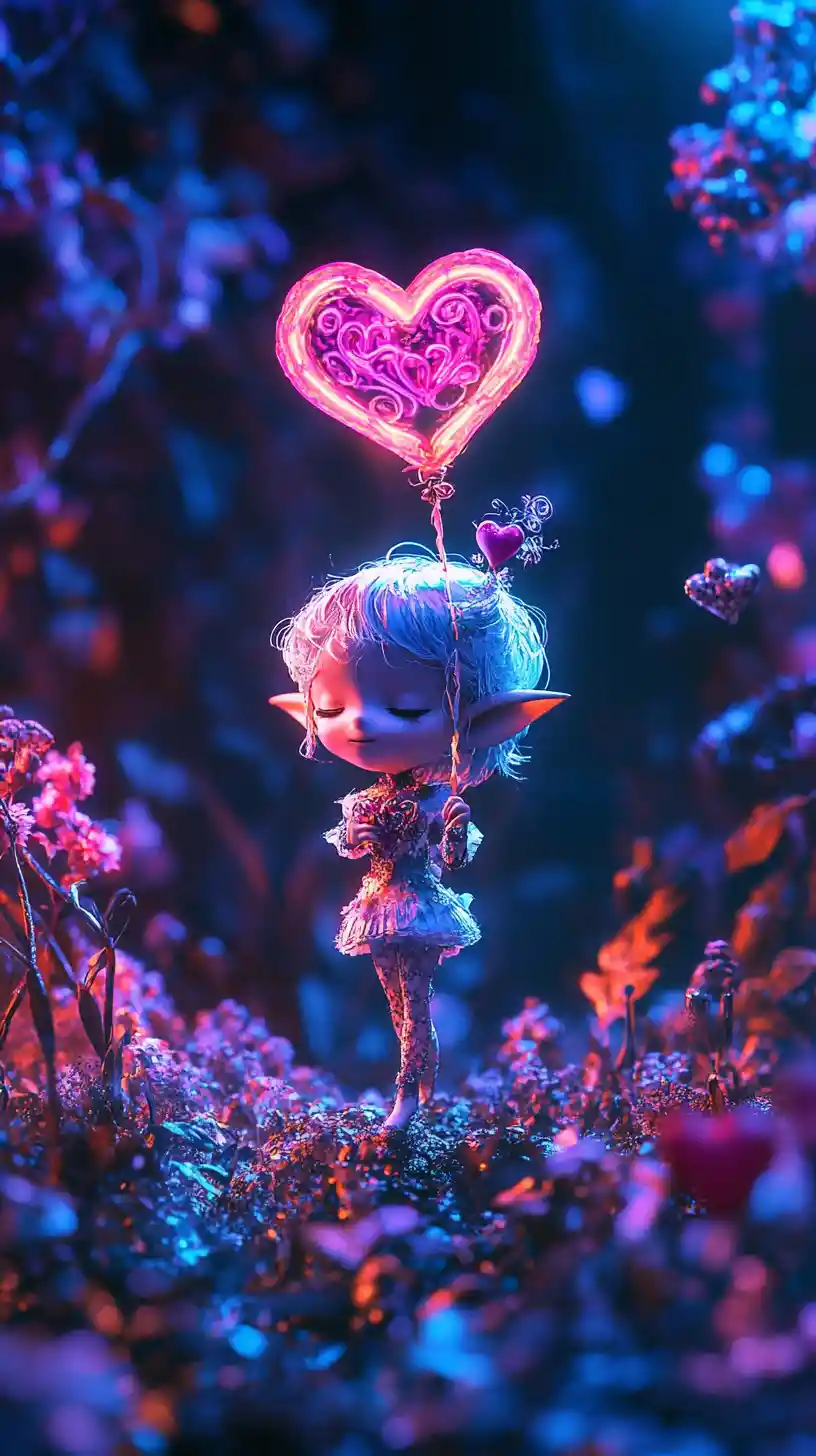 Playful elf in a surreal romantic fantasy landscape