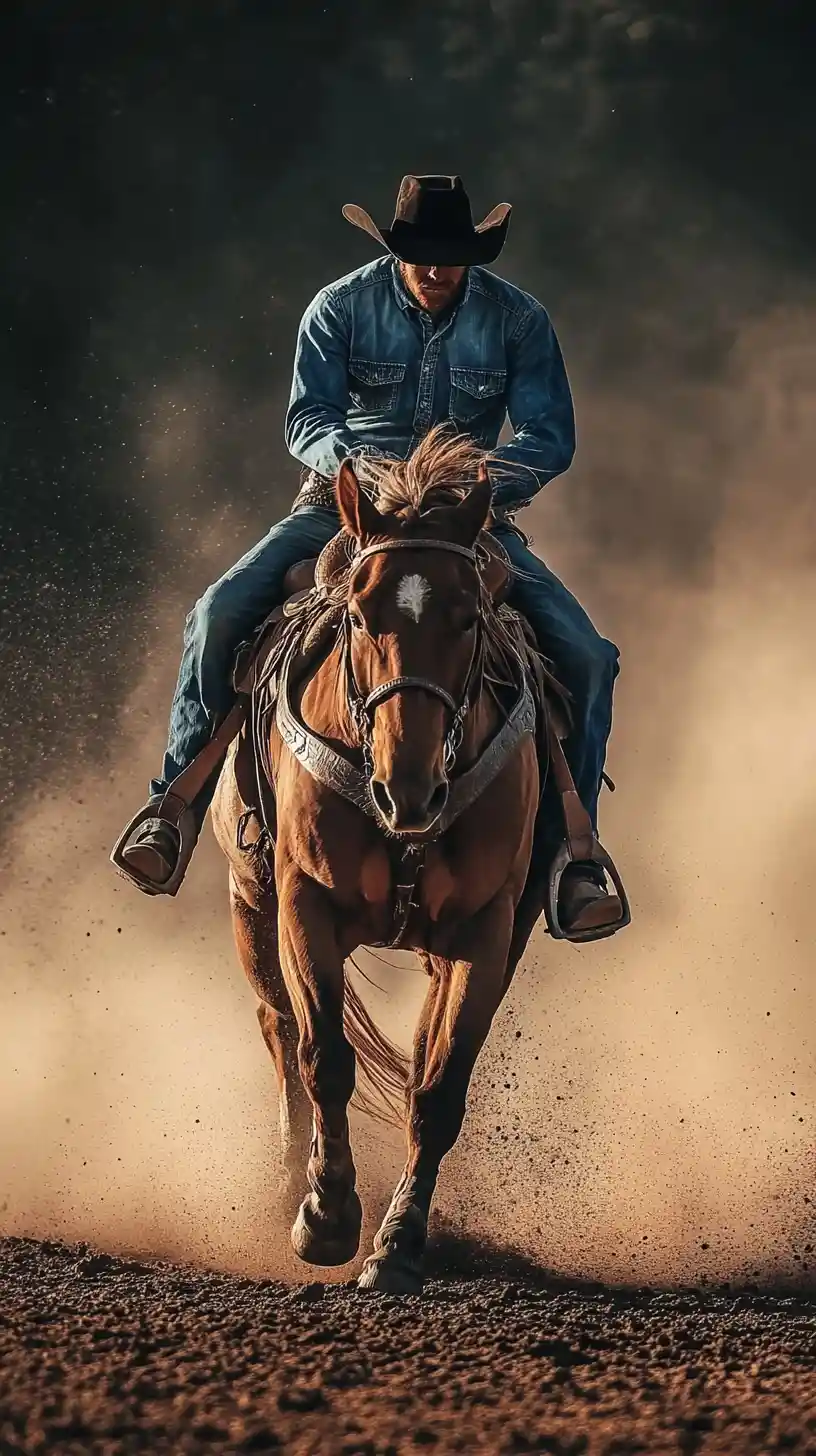 Vaquero arrojado por un bronco desbocado en una polvorienta arena de rodeo