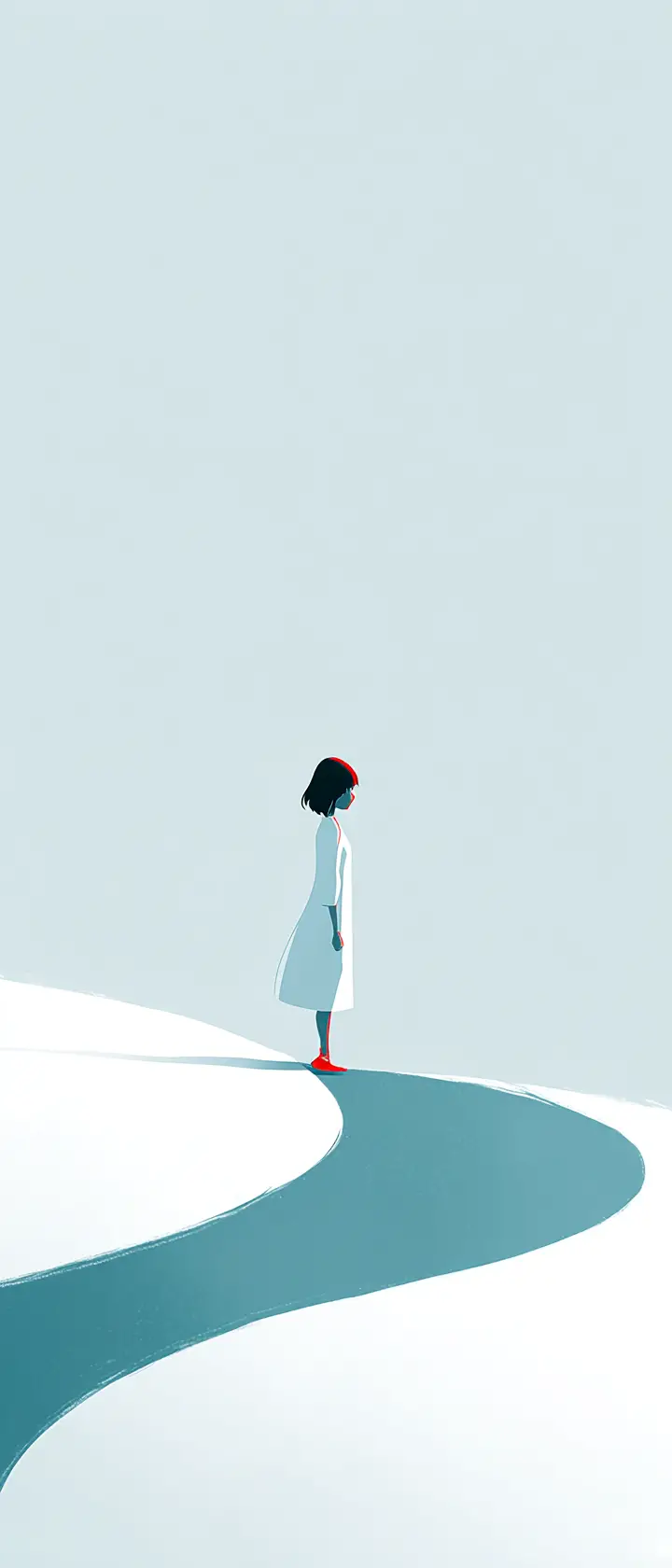 白色留白中的極簡風動漫少女剪影