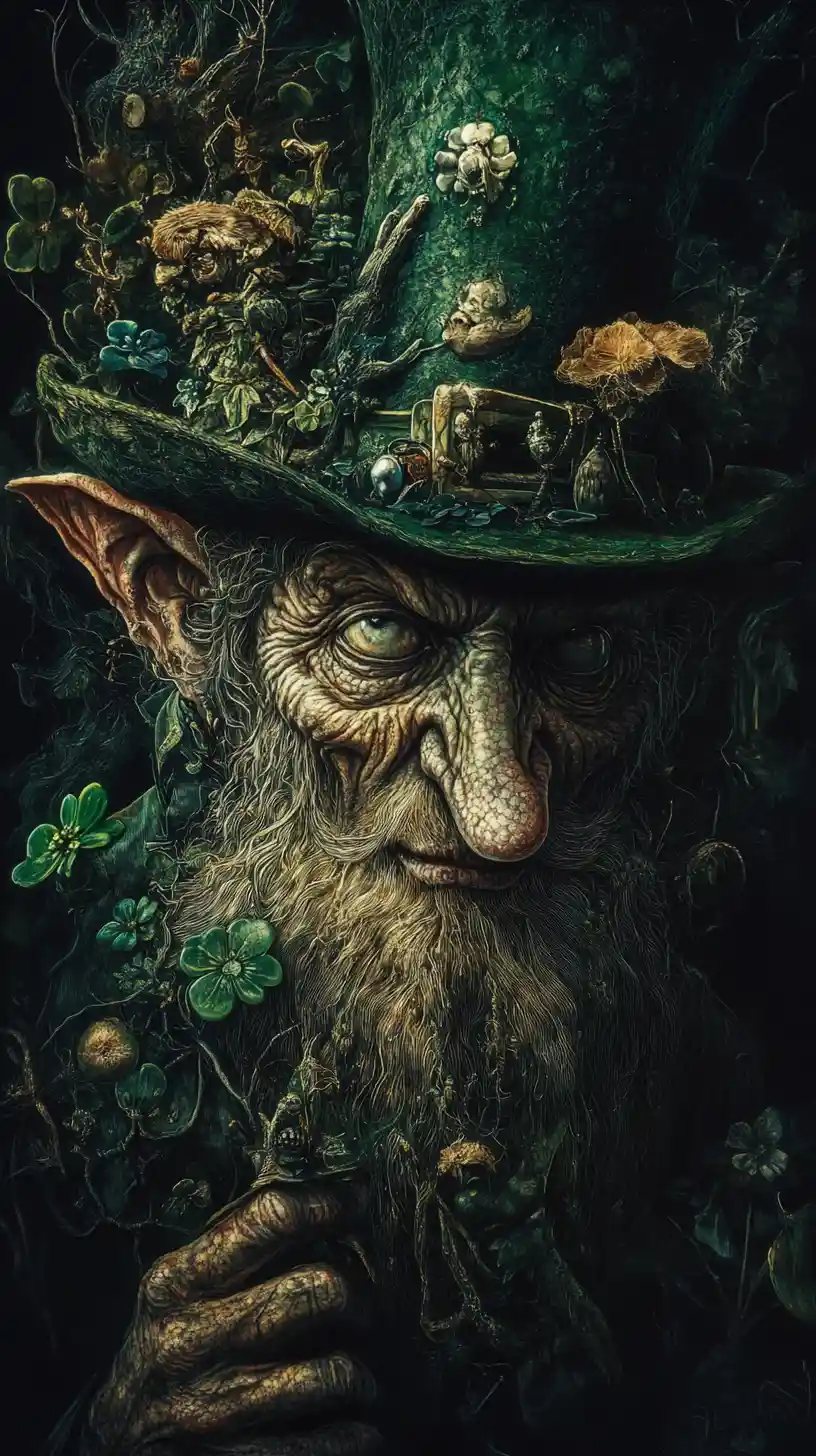Leprechaun surréaliste dans une scène de conte de fées fantastique et sombre