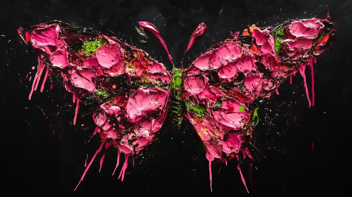 Mariposa de pétalos de rosa en pintura abstracta audaz