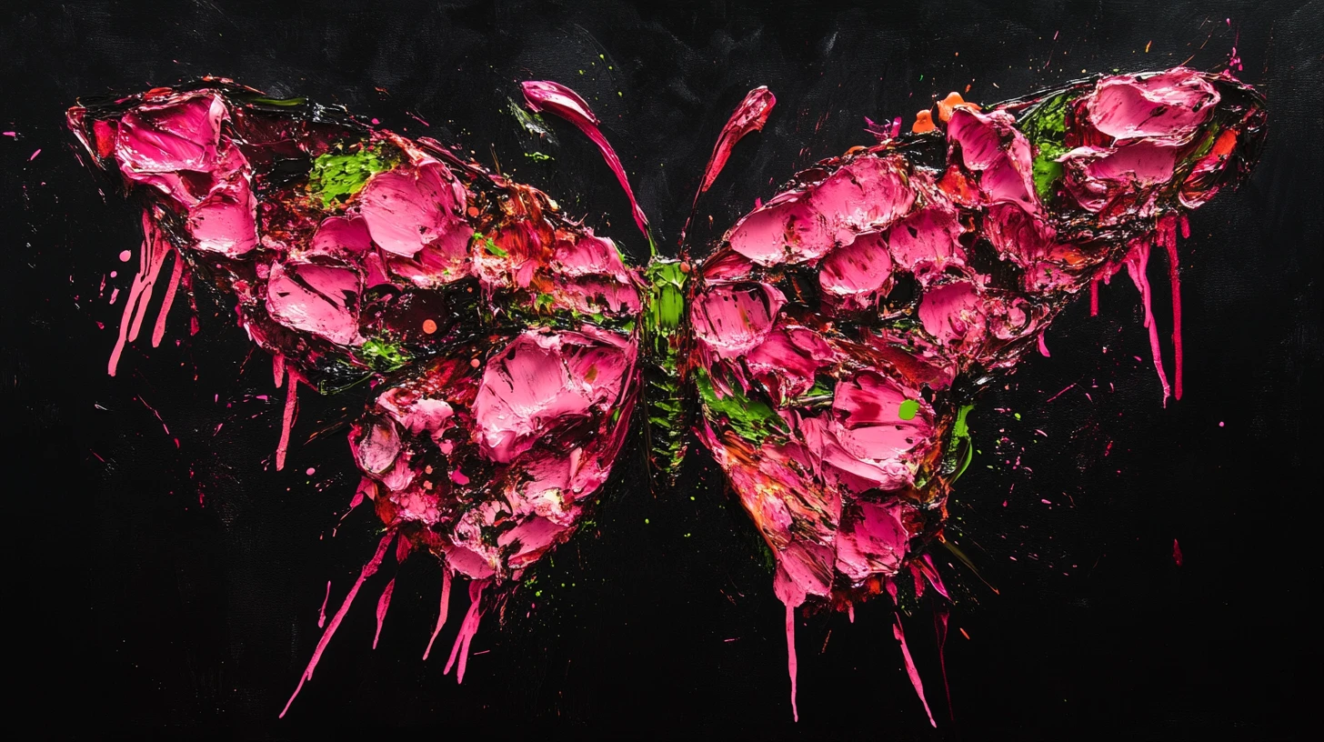 Farfalla di petali di rosa in audace pittura astratta