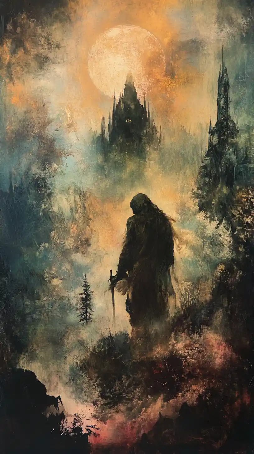 Mysterious bandit in a surreal dreamlike oil painted world