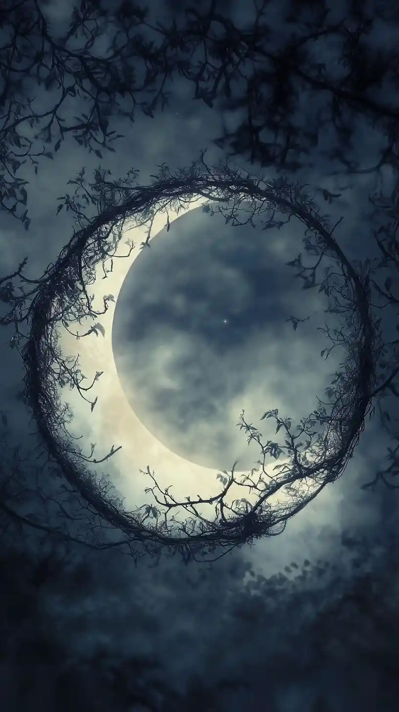 Crescent World Of Interwoven Branches In Soft Moonlight