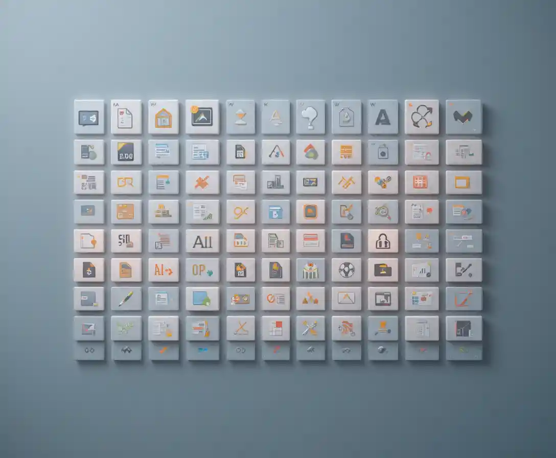 Draufsicht auf ein organisiertes Layout einer digitalen Asset‑Benutzeroberfläche