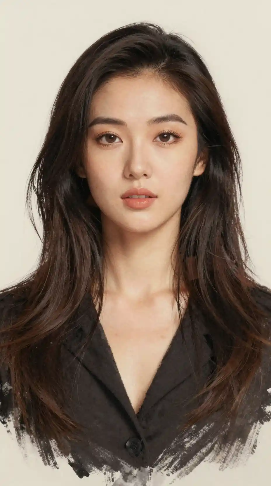 靜靜沉思的美麗女子粉彩畫