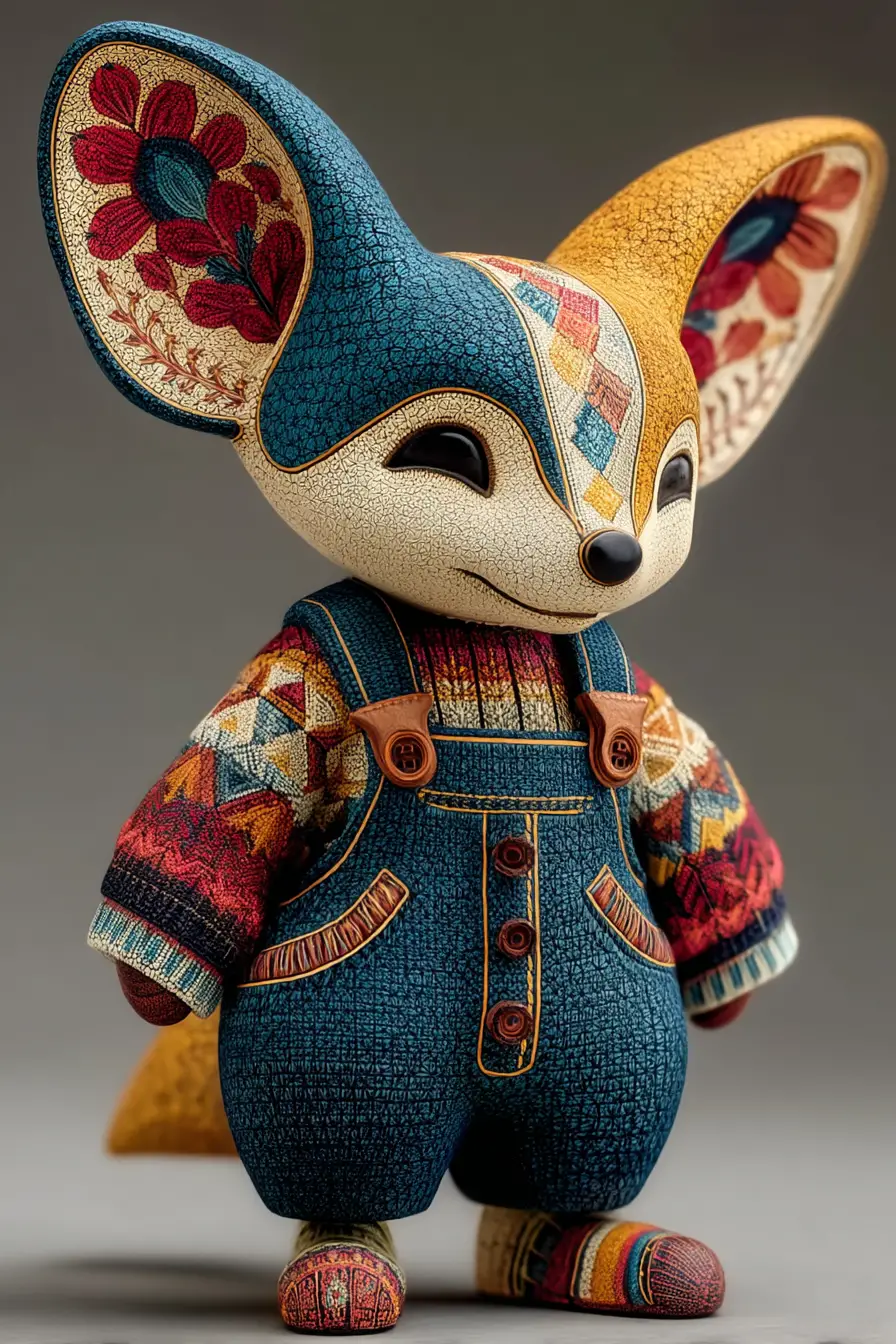 Statuetta di volpe alebrije colorata su sfondo botanico