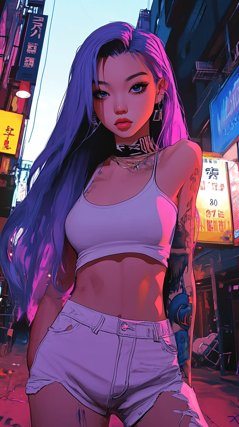 Anime woman in white outfit on baltimore city street