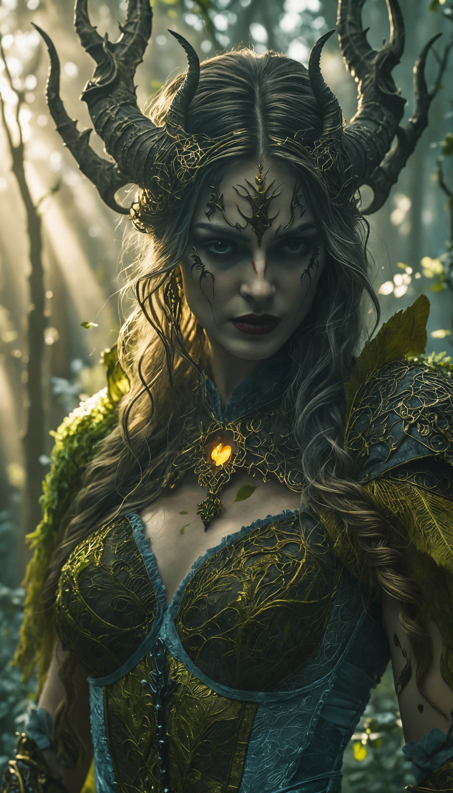 Cinematic gothic fantasy woman in ethereal moonlit scene