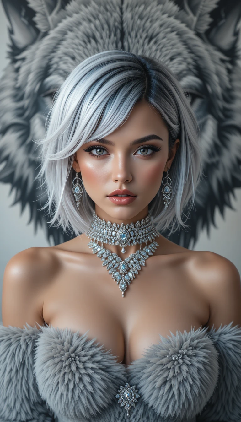 Fierce beauty portrait with wolf inspired hair and diamonds