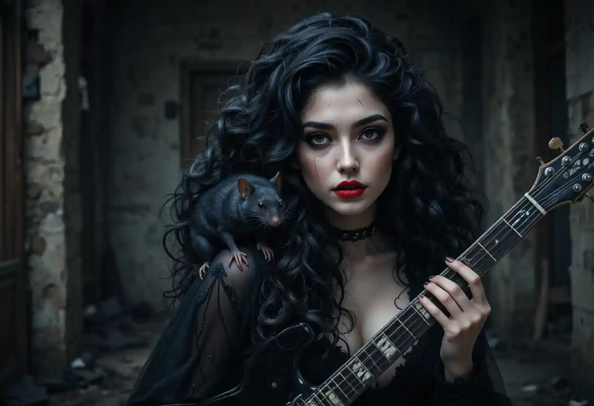 Gothic woman portrait in dark cinematic studio shadows