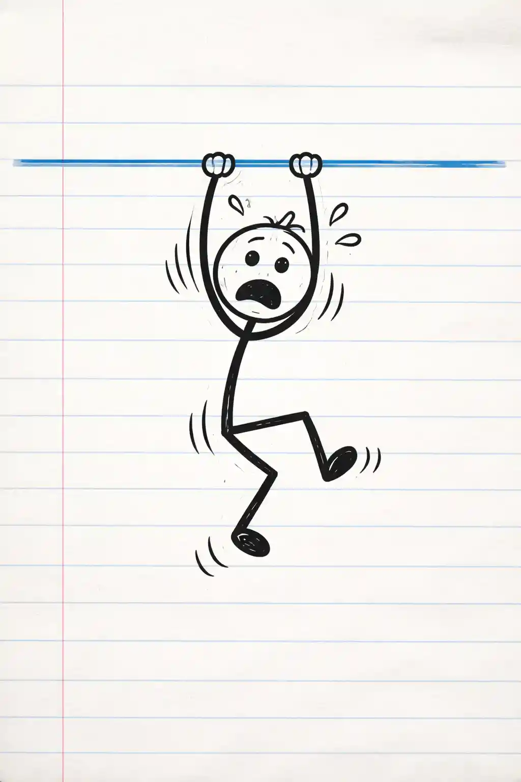 Stick Figure Clinging To Lines On Notebook Page