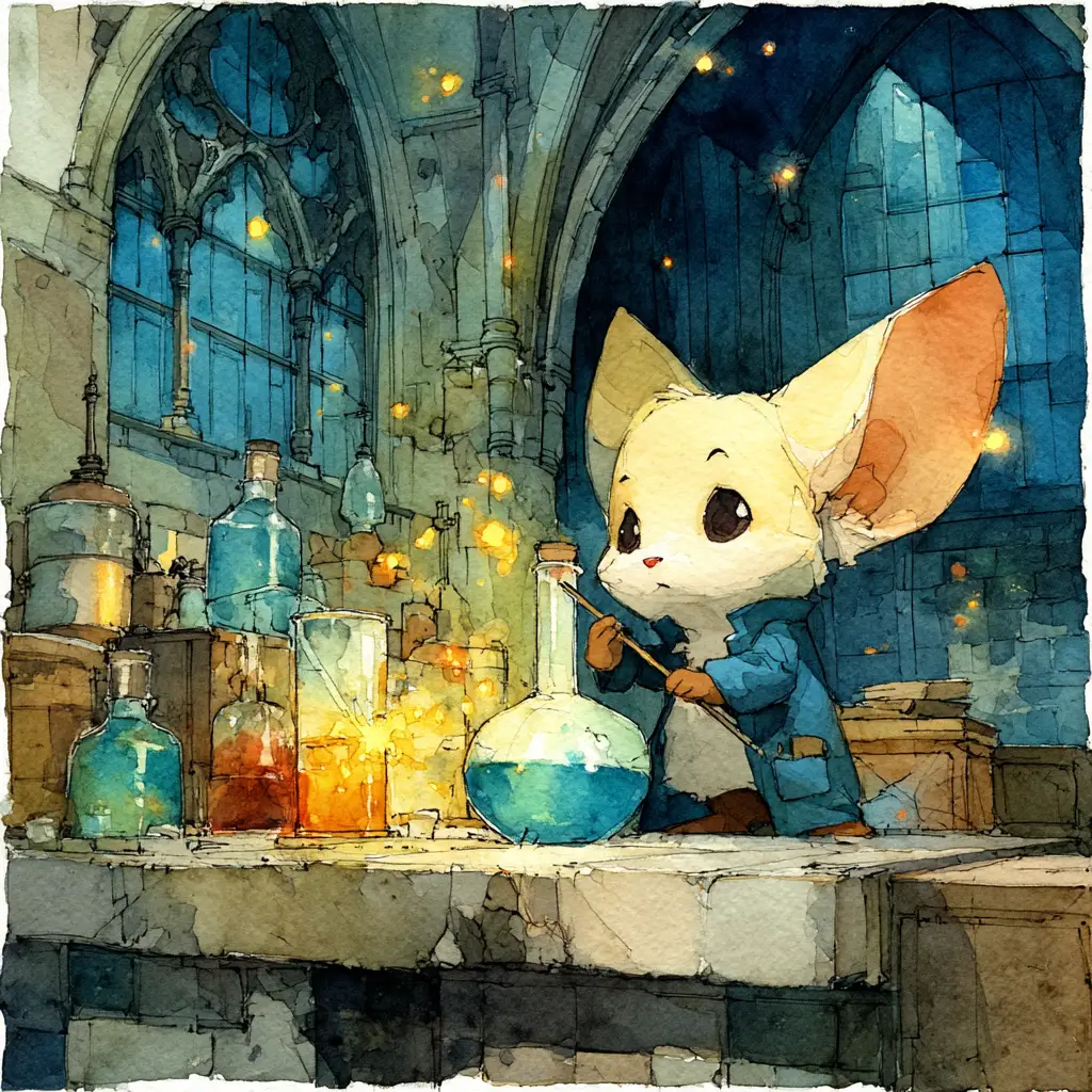 Fennek-Alchemist in einem mystischen Labor