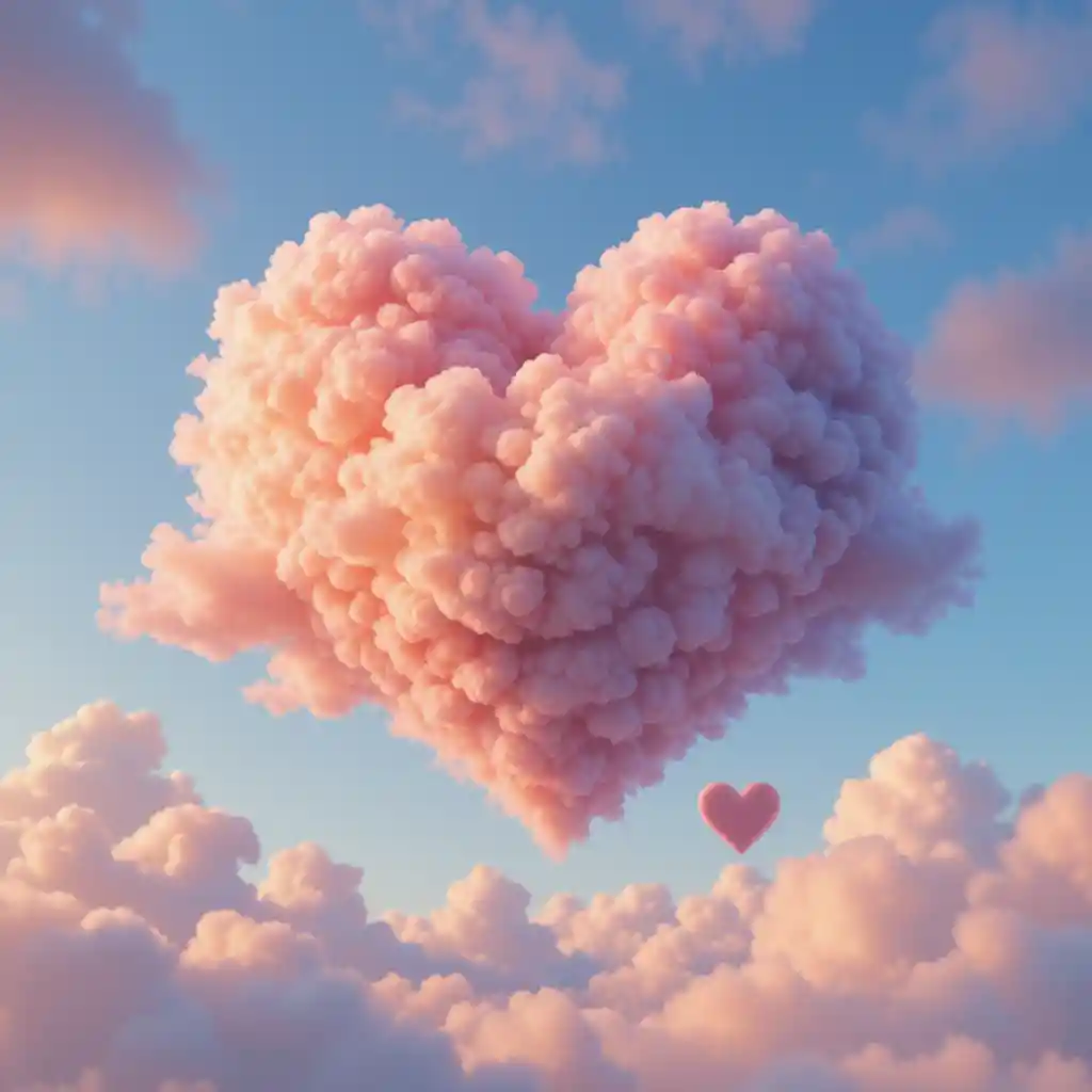 Nuage chaleureux en forme de cœur sur un ciel aux tons froids