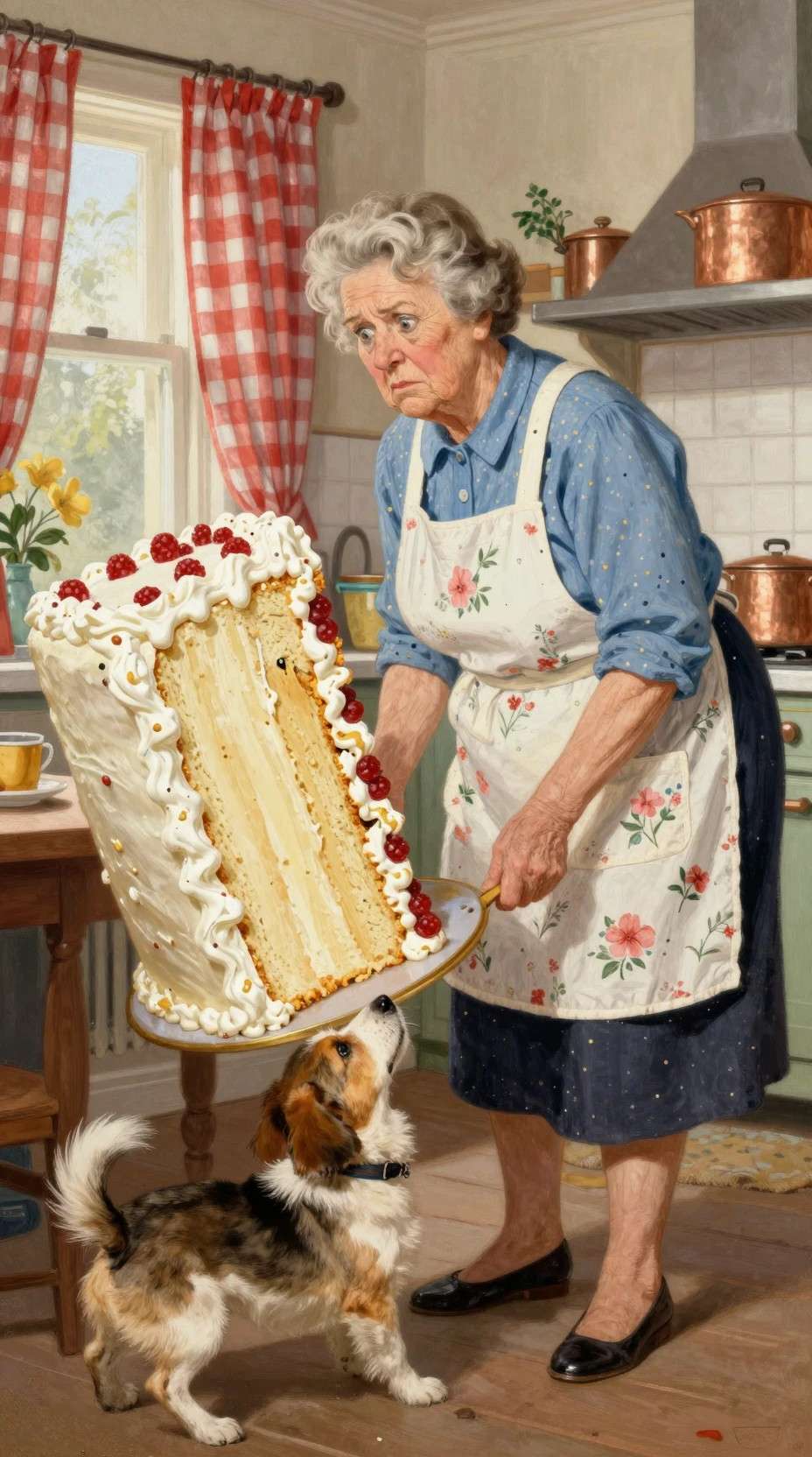 Nonna reagisce a una gigantesca torta di compleanno con un cucciolo giocherellone