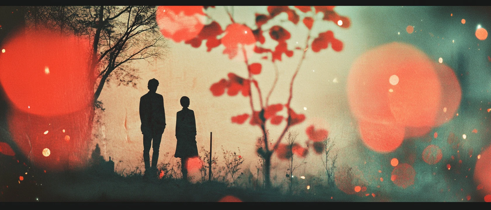 Diorama vintage surreal em colagem minimalista vermelho flamejante