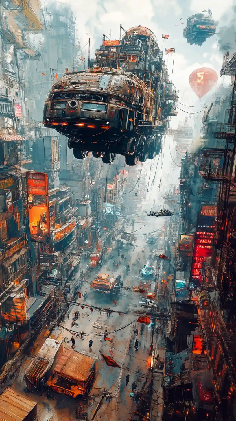 Steampunk-Stadt auf Rädern jagt eine andere durch Ruinen