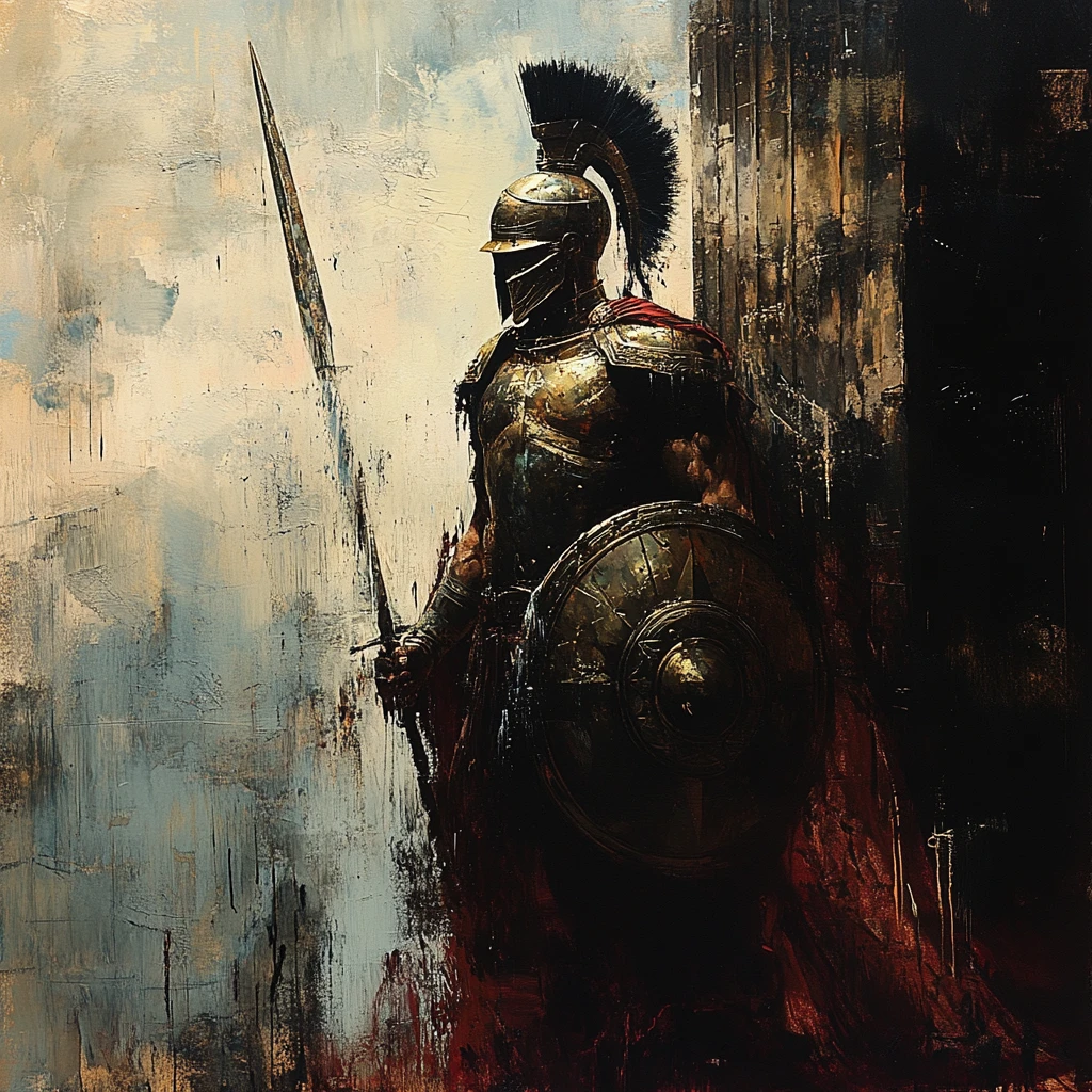 Warrior Leonidas Standing In A Cathedral Of Dust And Dawn