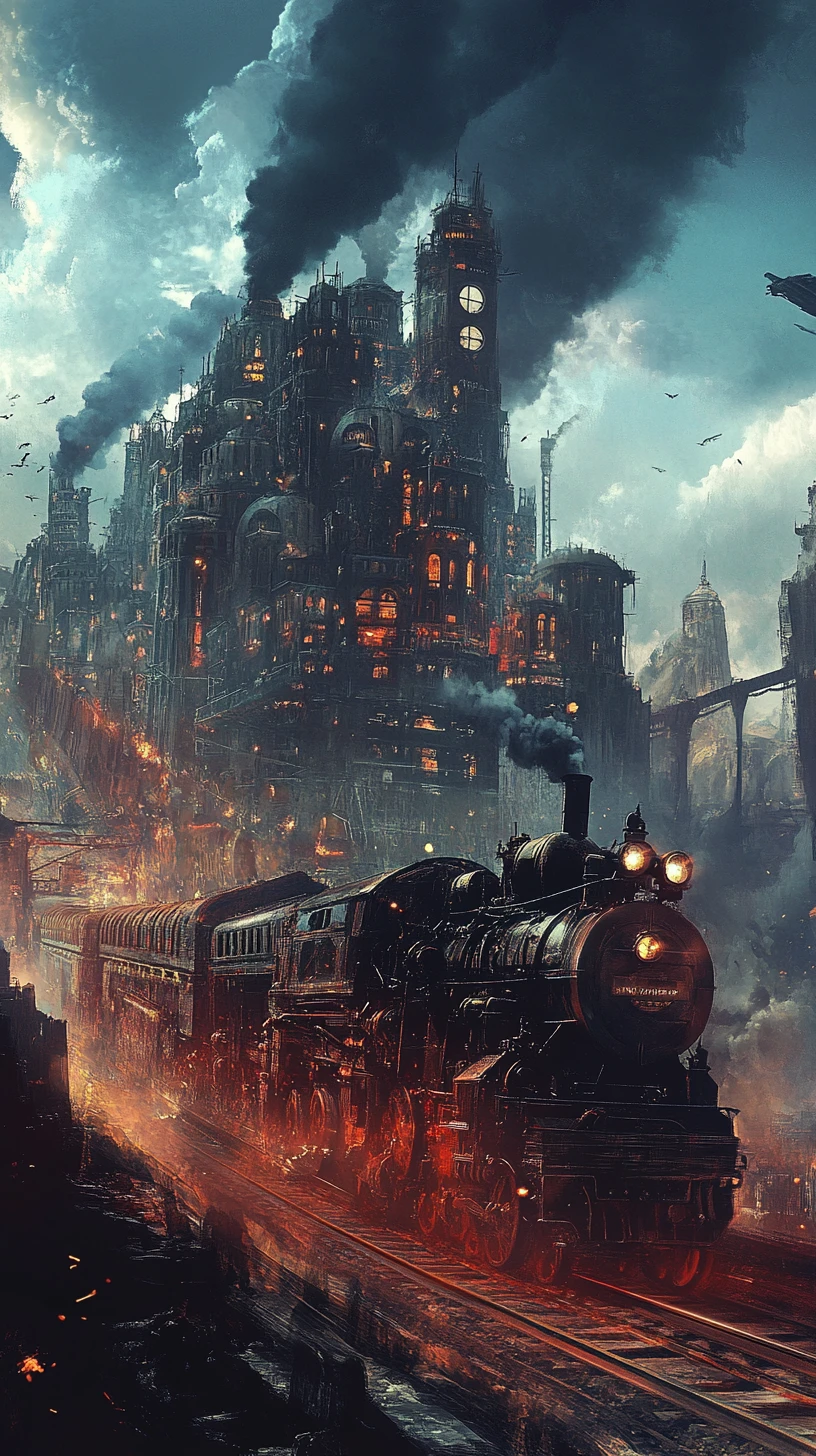 Ciudad depredadora steampunk sobre ruedas cazando entre ruinas