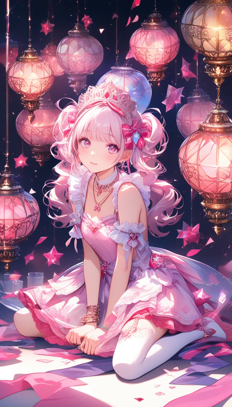 Cute maid girl serving tea at pink birthday party