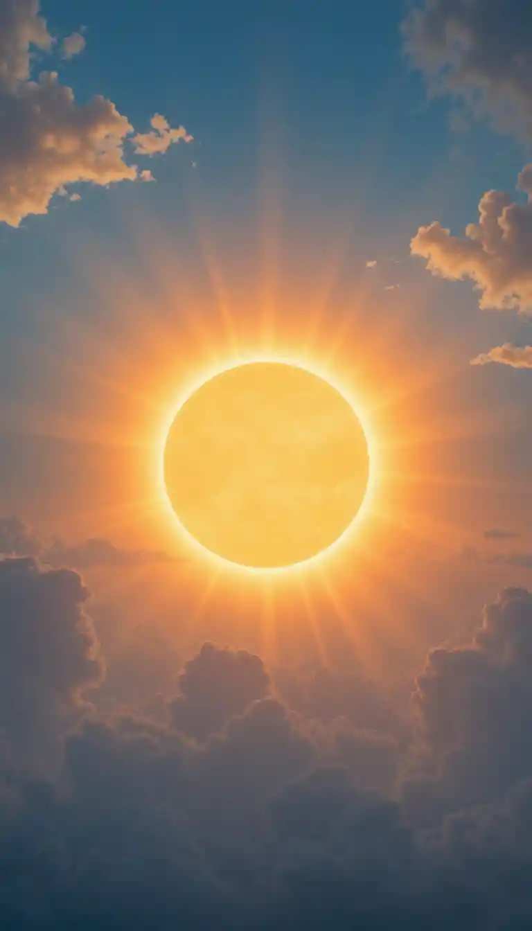 Strahlende goldene Sonne über einem farbenfrohen Horizont