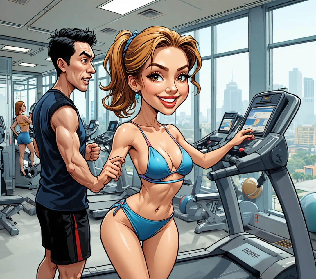 Young woman running on treadmill in a modern gym