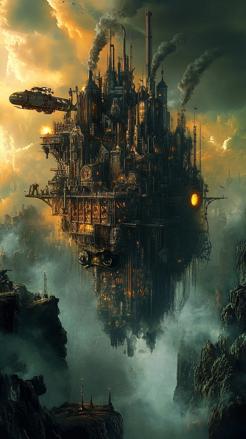 Motorized city on wheels roaming a ruined landscape