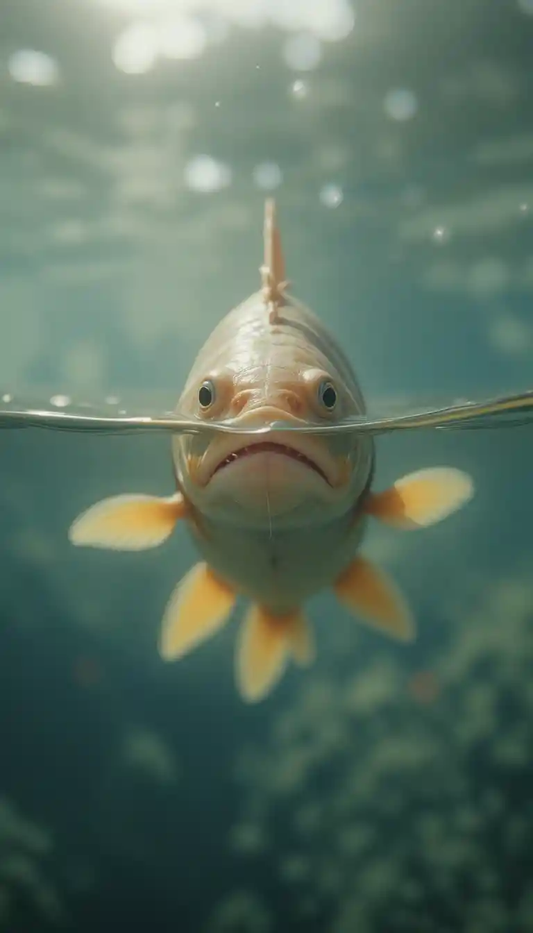 Small fish floating serenely above clear still water