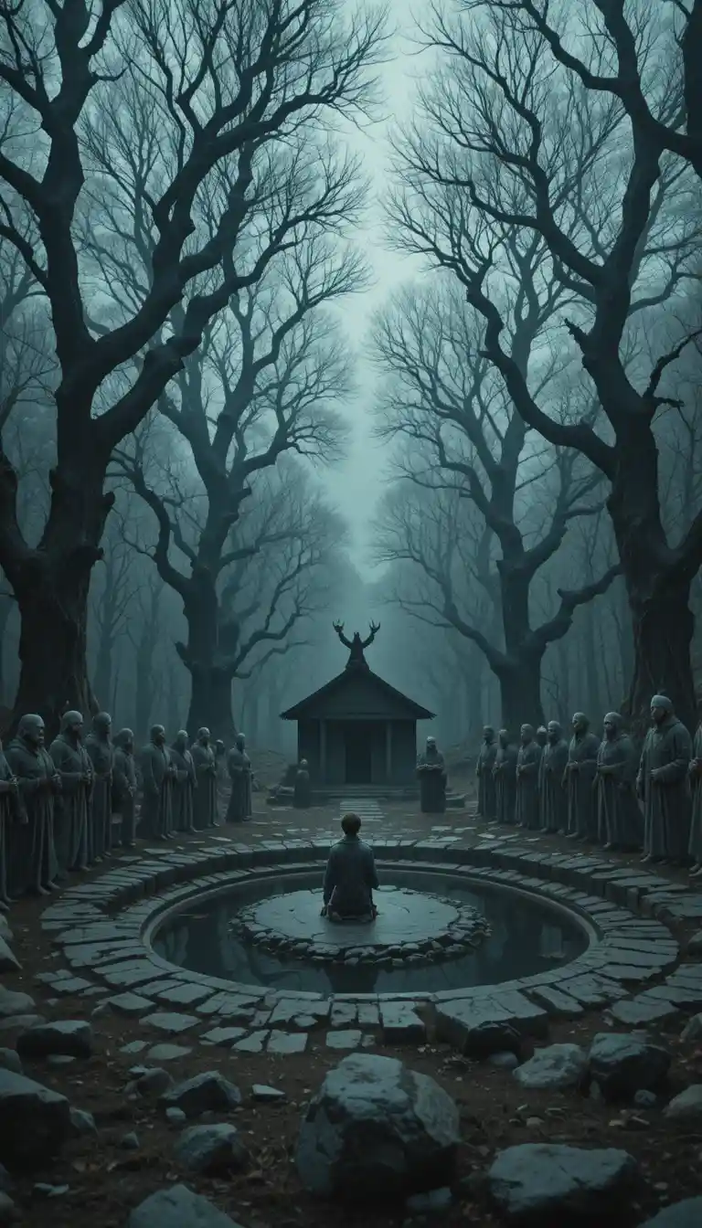 Druids Guard A Boy In A Twilight Forest Circle