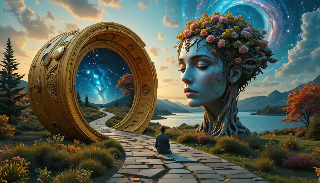 Edificio a spirale futuristico e surreale in una camera cosmica