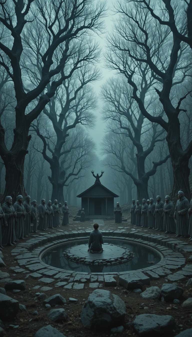 Druids Guard A Boy In A Twilight Forest Circle