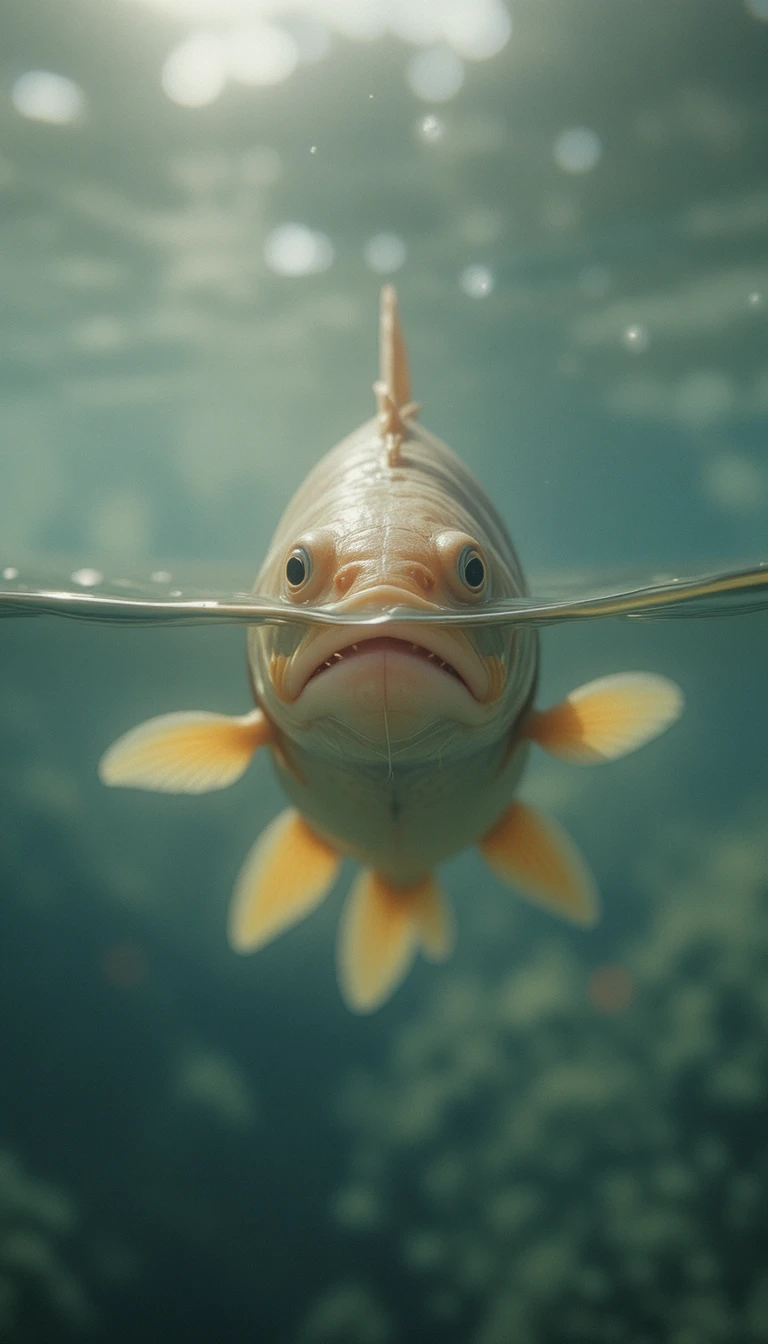 Small fish floating serenely above clear still water