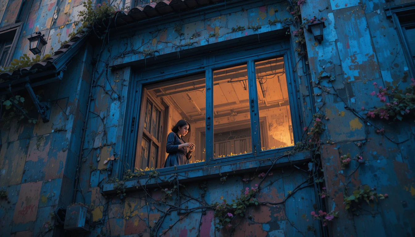 Mujer Gritándole a su Esposo en la Ventana de un Apartamento del Tercer Piso