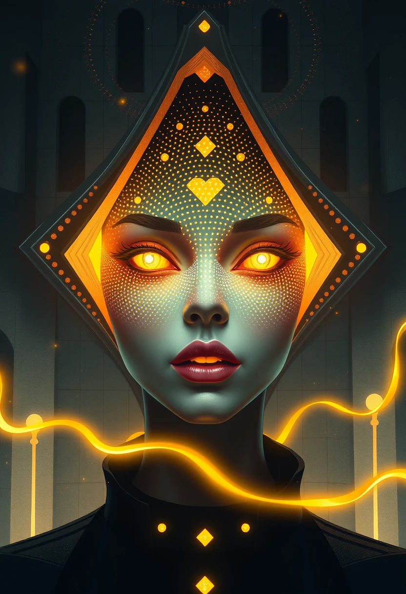 Héroïne de fantasy audacieuse avec découpes en diamant et lumière éclatante