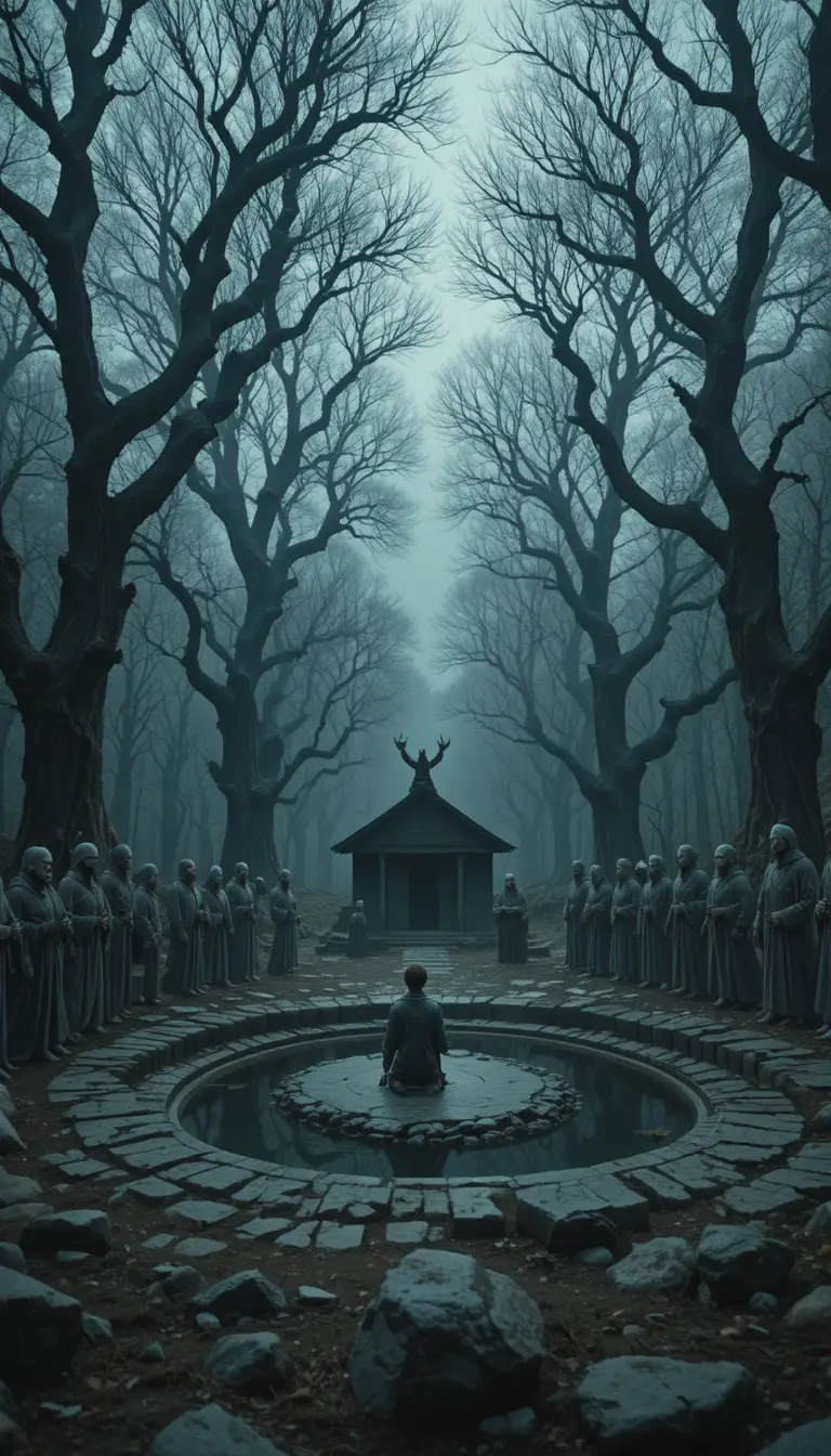 Druids Guard A Boy In A Twilight Forest Circle