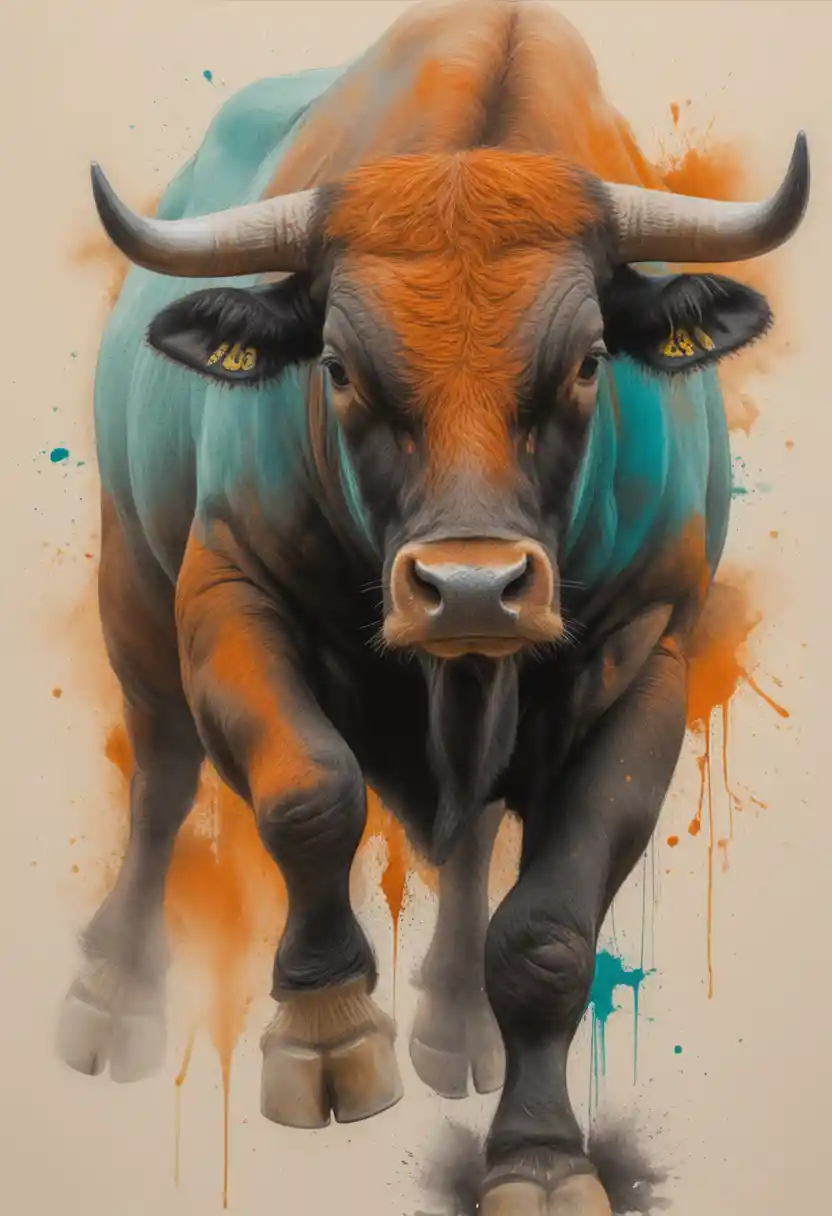 Touro espanhol investindo em ilustração de arte em mixed media
