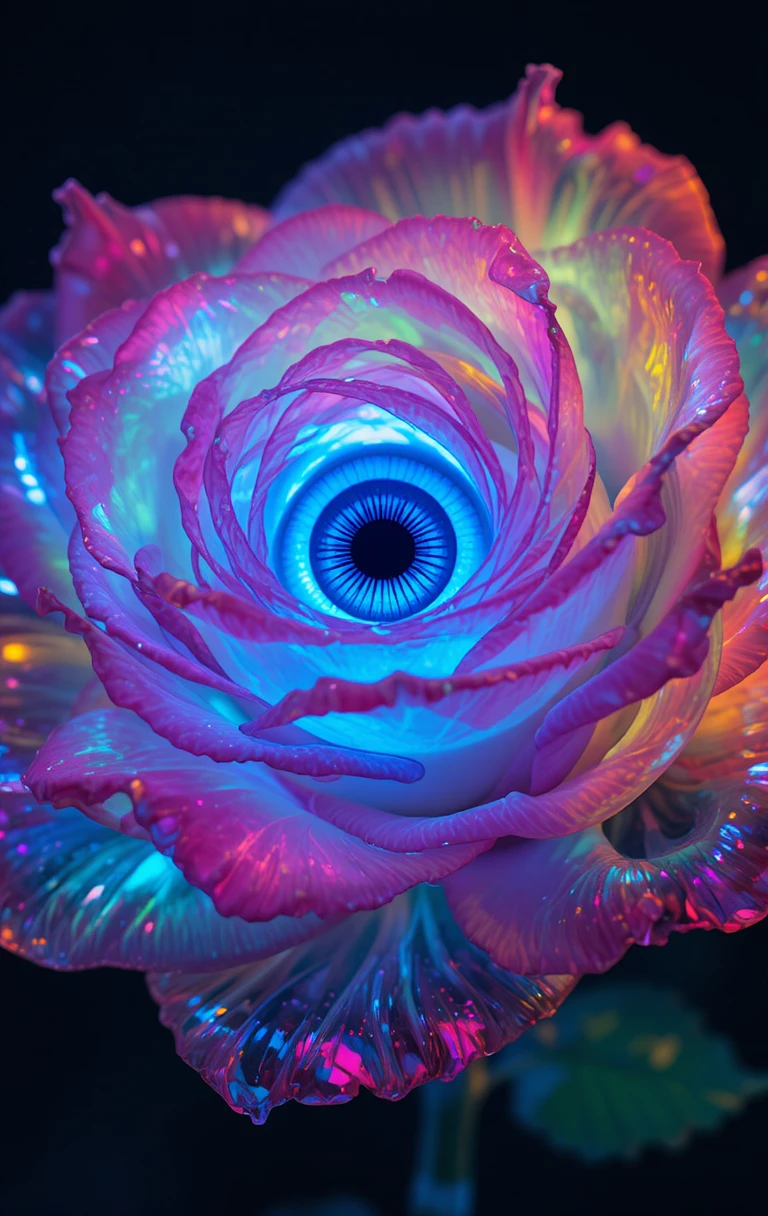Rosa surreale luminosa con un unico occhio blu al centro