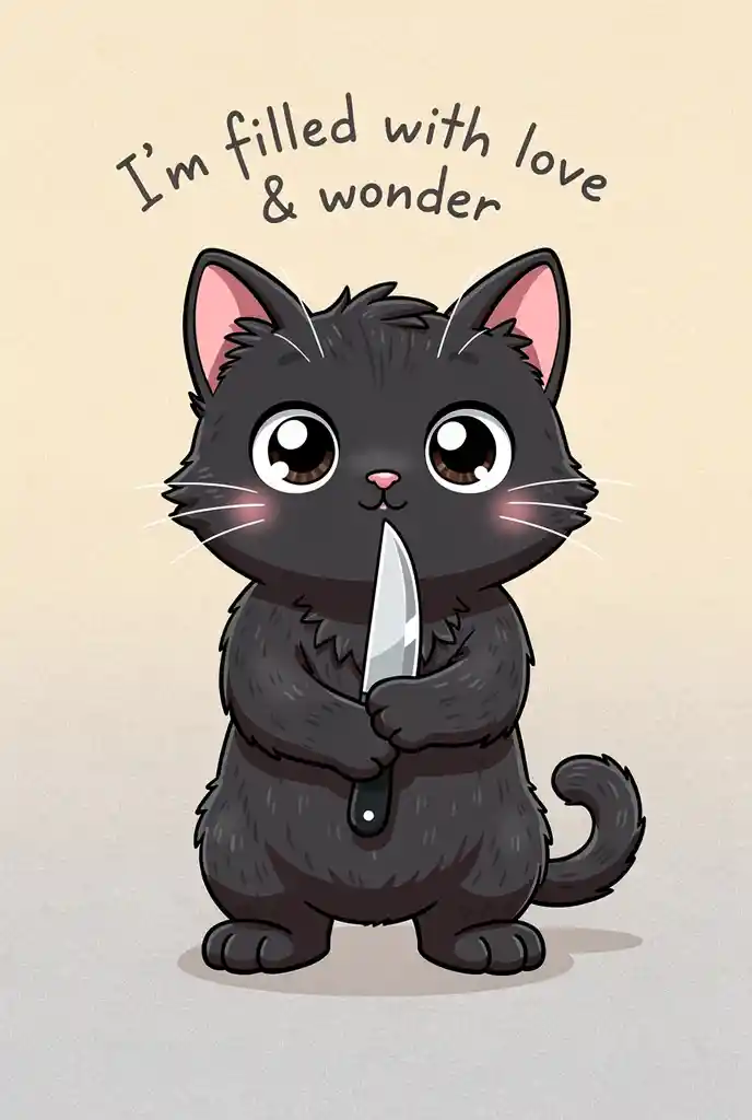 Cartoon-Schwarze Katze mit Messer und fettem Text
