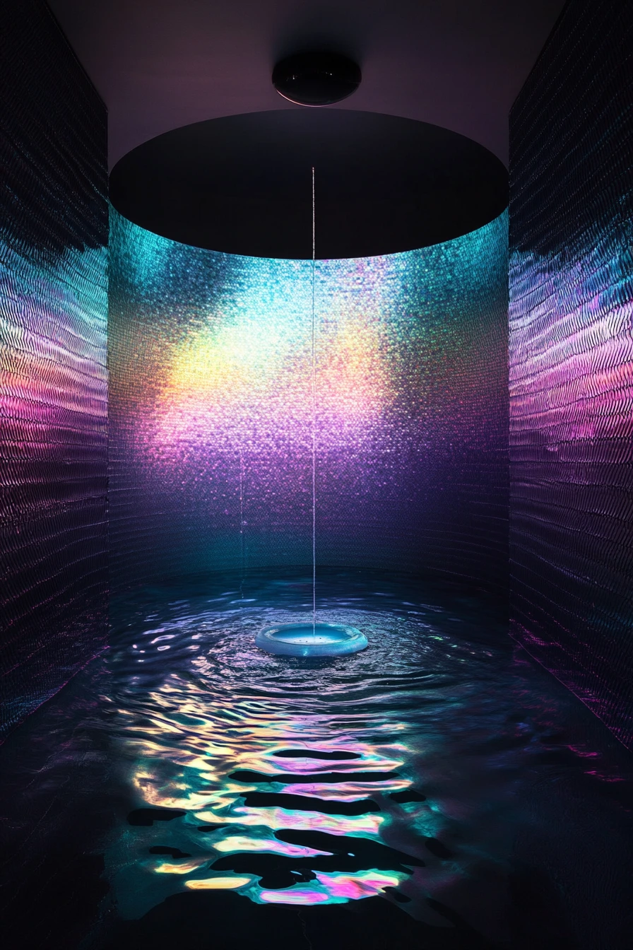 Futuristic Round Pod Interior With Glowing Sound Waves