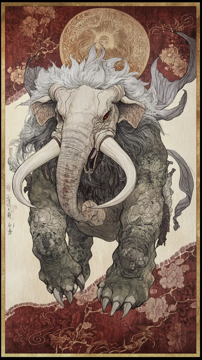 Chimera mitica baku con testa di elefante e corpo di orso