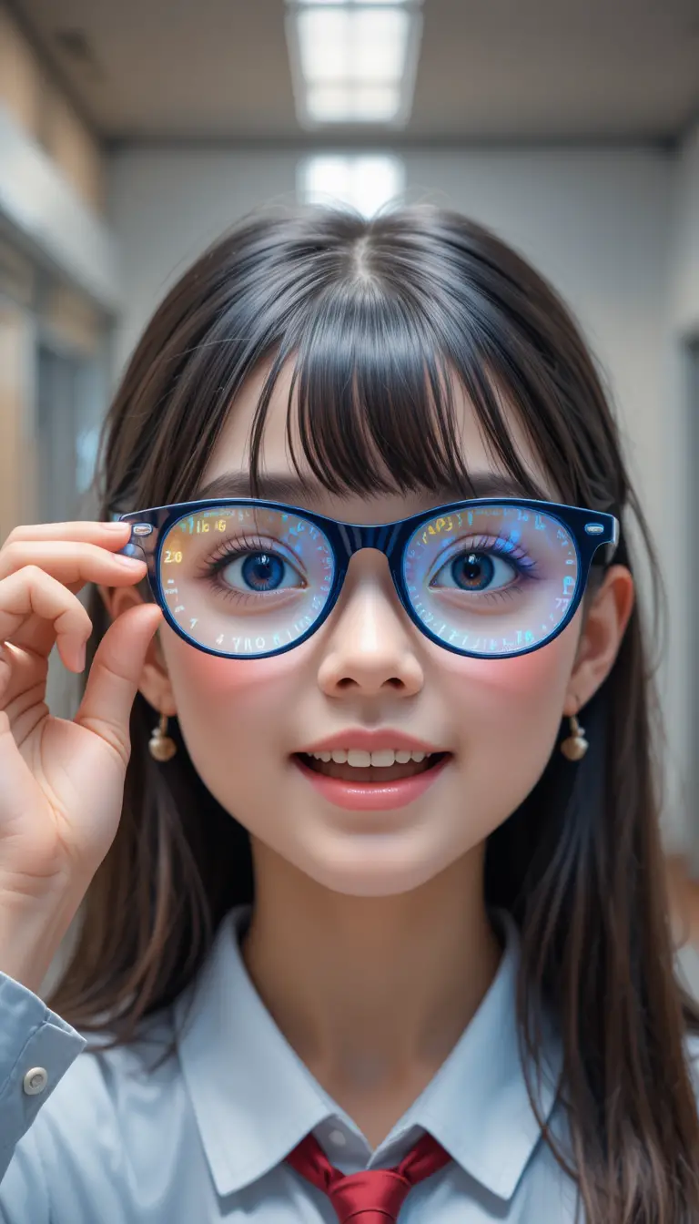 Chica con uniforme escolar haciéndose un examen de la vista